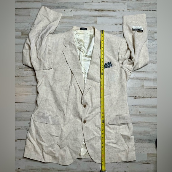 David Taylor blazer Rayon Polyester Linen blend Cream 48L NWT - Picture 5 of 12